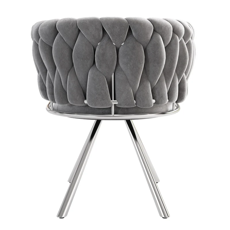 Lot de 4 chaises de salle à manger pivotantes en velours gris avec pieds en métal argenté