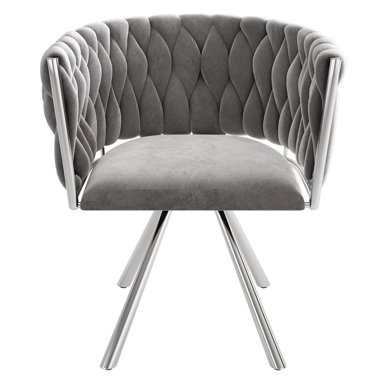 Lot de 4 chaises de salle à manger pivotantes en velours gris avec pieds en métal argenté