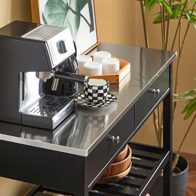 SoBuy FKW47-SCH Desserte roulante Chariot de cuisine de 2 étages avec grand plan de travail