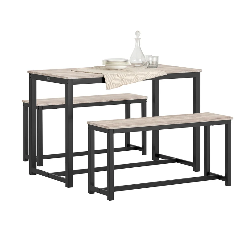 SoBuy OGT25-HN Ensemble Table à Manger et 2 Bancs, Set de 3 Pièces, Ensemble de Table de Cuisine avec 2 Bancs