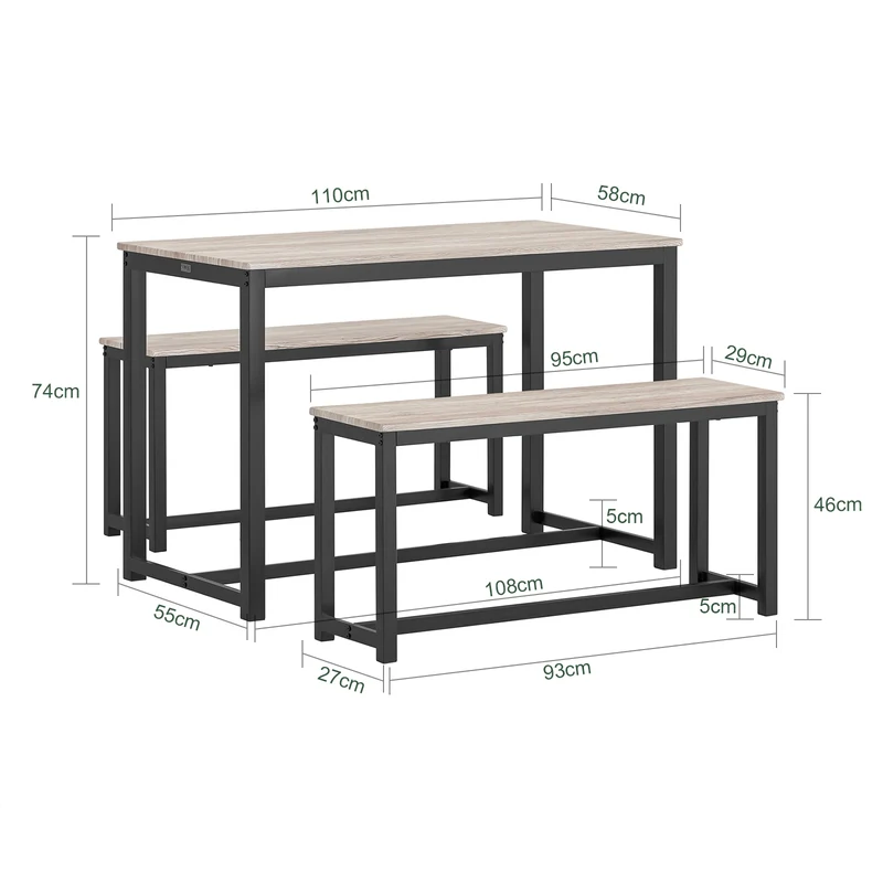 SoBuy OGT25-HN Ensemble Table à Manger et 2 Bancs, Set de 3 Pièces, Ensemble de Table de Cuisine avec 2 Bancs