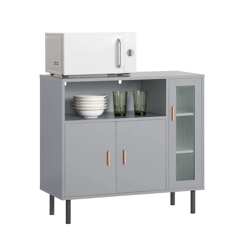 SoBuy FSB82-HG Buffet Placard Dressoir Commode Armoire Multi-Rangement, avec 1 Compartiment Ouvert et 3 Portes
