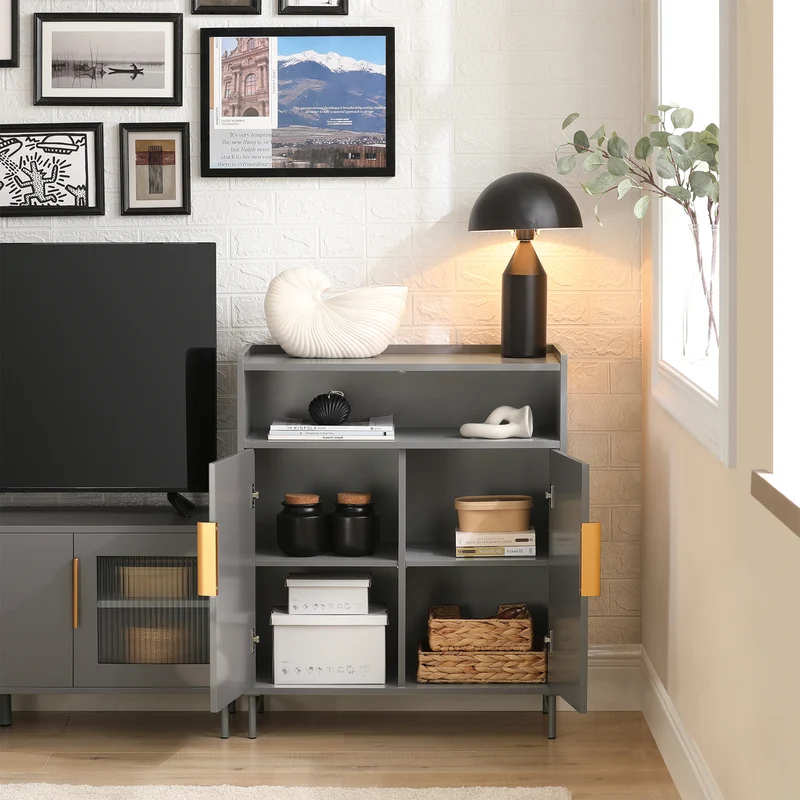 SoBuy FSB73-HG Buffet Placard Armoire de Cuisine Meuble à Chaussures Meuble d'Appoint Meuble de Rangement avec 1 Compartiment et 2 Portes