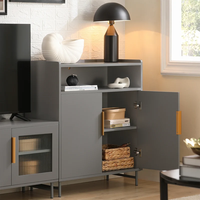 SoBuy FSB73-HG Buffet Placard Armoire de Cuisine Meuble à Chaussures Meuble d'Appoint Meuble de Rangement avec 1 Compartiment et 2 Portes
