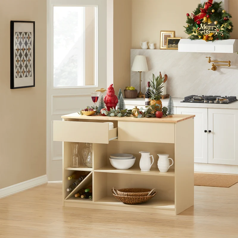 SoBuy KNL04-MI îlot Central, Placard, Buffet, Armoire de Cuisine avec 1 Plan de Travail