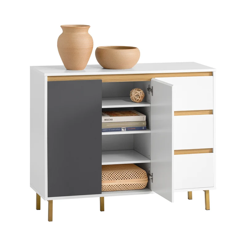SoBuy FSB69-W Buffet Armoire Multi-Rangement Meuble de Rangement sur Pieds avec 2 Portes 3 Tiroirs