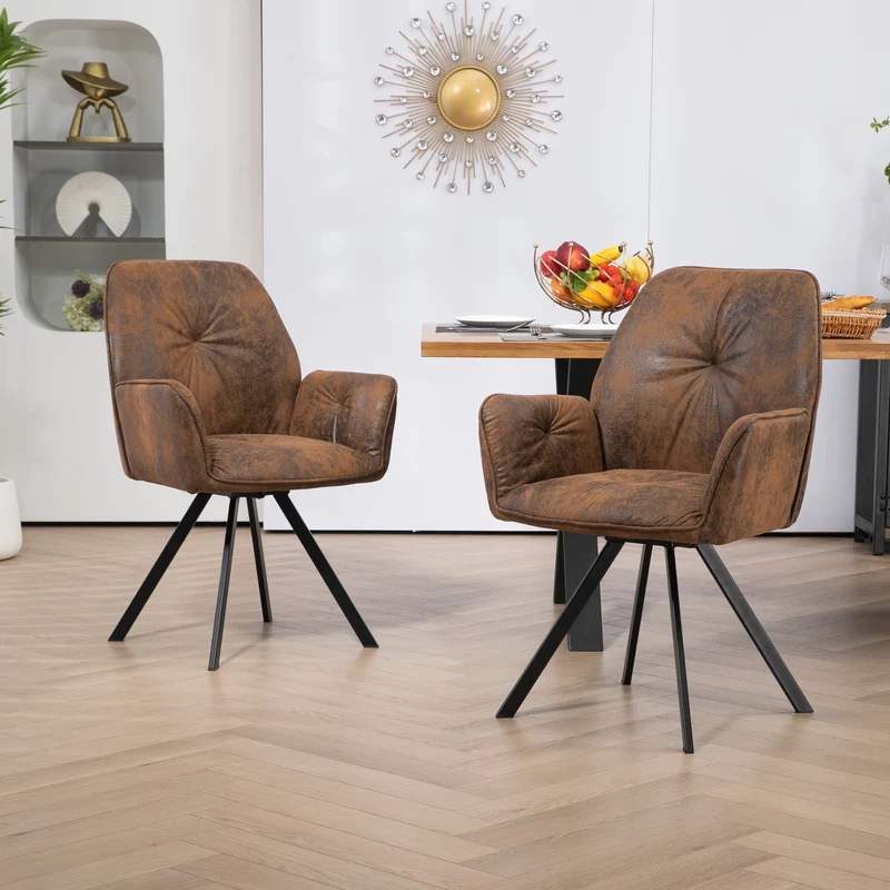 Lot de 4 chaises de salle à manger confortables en suédine avec accoudoirs - CALF SUEDE BROWN 4PCS