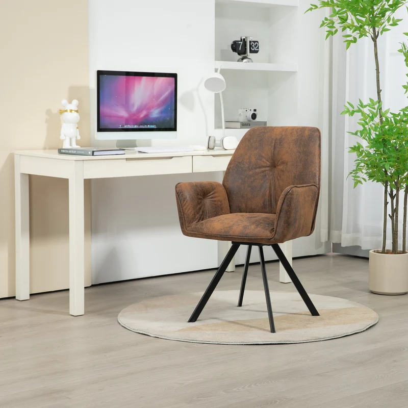 Lot de 2 chaises de salle à manger confortables en suédine avec accoudoirs - CALF SUEDE BROWN