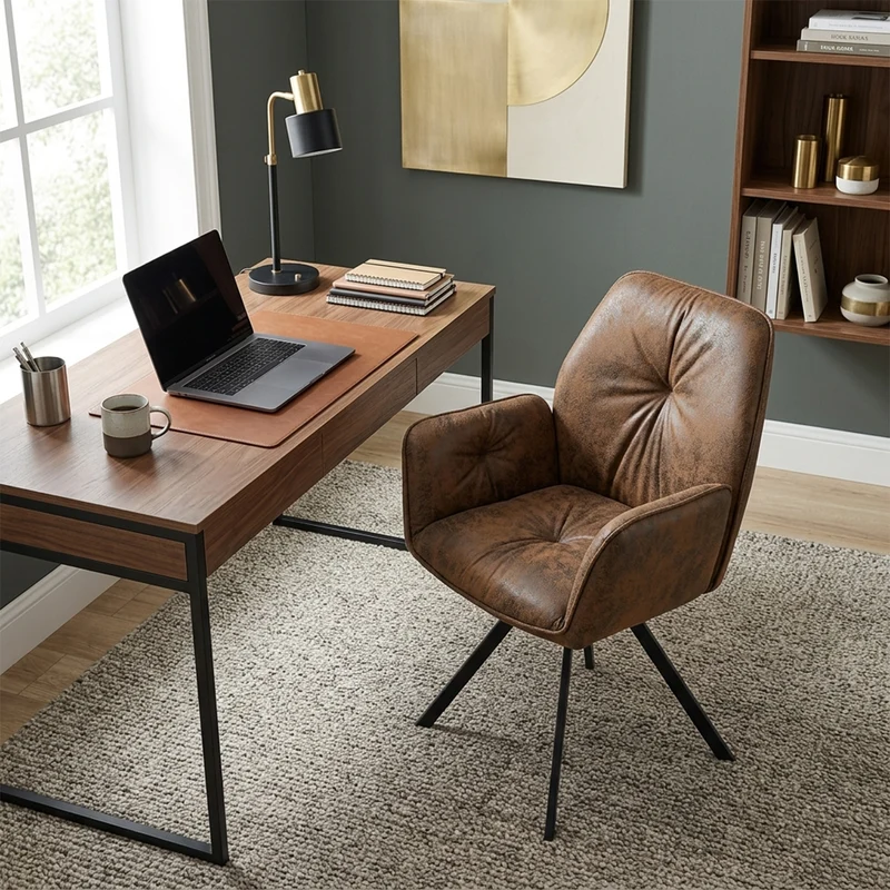 Lot de 4 chaises de salle à manger confortables en suédine avec accoudoirs - CALF SUEDE BROWN 4PCS