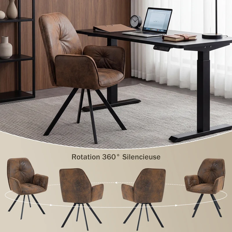 Lot de 4 chaises de salle à manger confortables en suédine avec accoudoirs - CALF SUEDE BROWN 4PCS