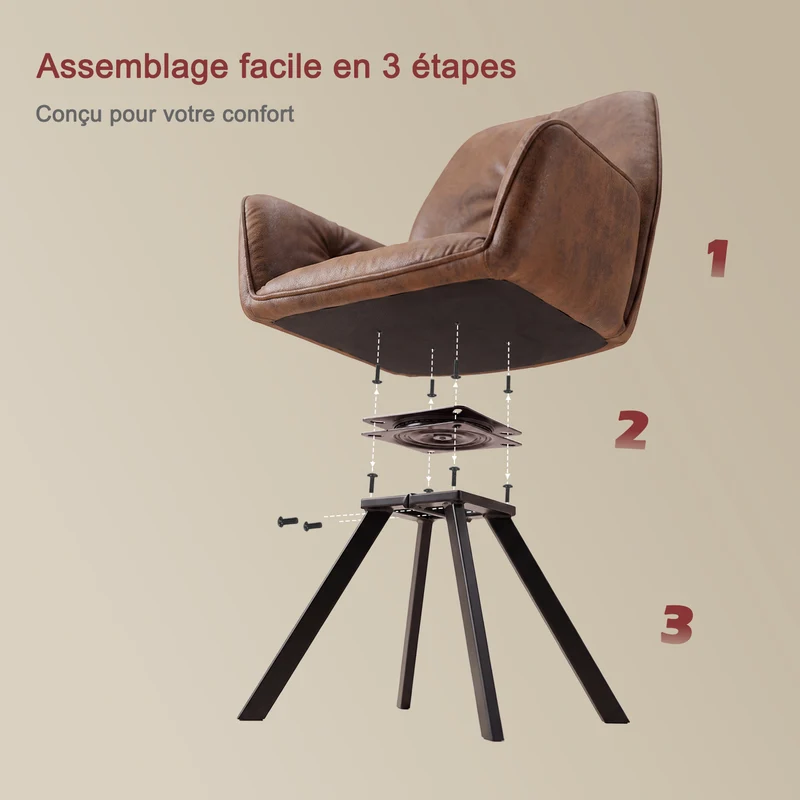 Lot de 4 chaises de salle à manger confortables en suédine avec accoudoirs - CALF SUEDE BROWN 4PCS