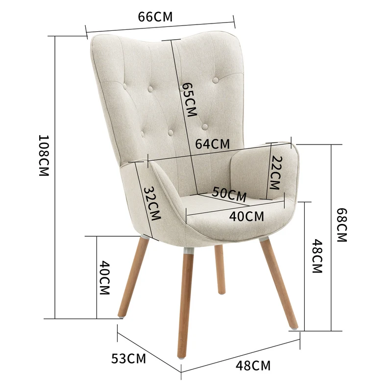 Fauteuil scandinave avec accoudoirs en tissu beige capitonné - KAS