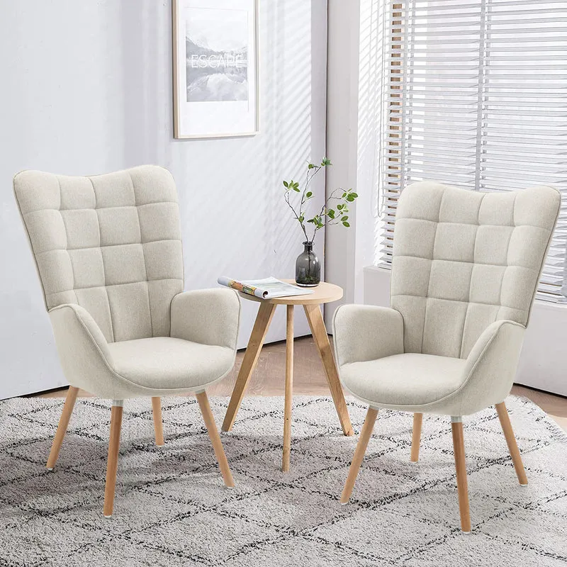 Fauteuil scandinave avec accoudoirs en tissu beige à surpiqûres - FUNKEL