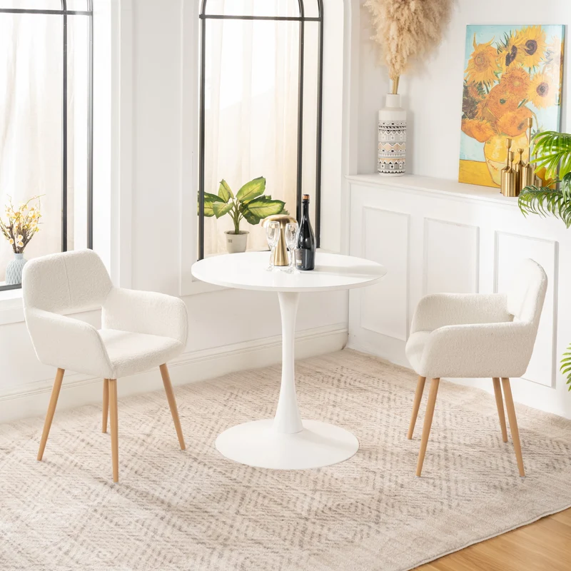 Table salle à manger ronde scandinave 2-4 personnes en bois et métal blanc - CLIFT
