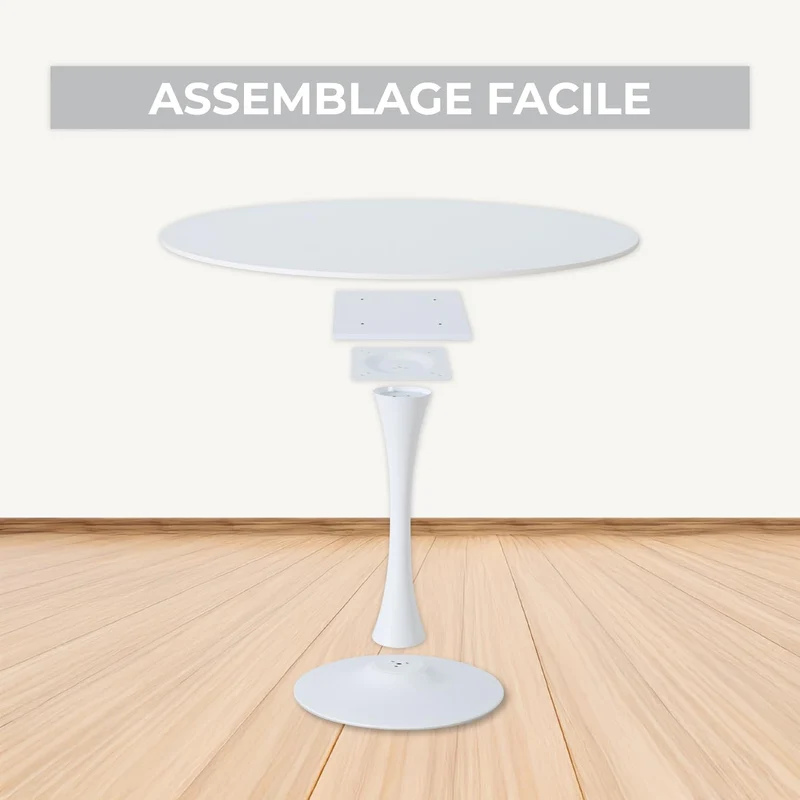 Table salle à manger ronde scandinave 2-4 personnes en bois et métal blanc - CLIFT