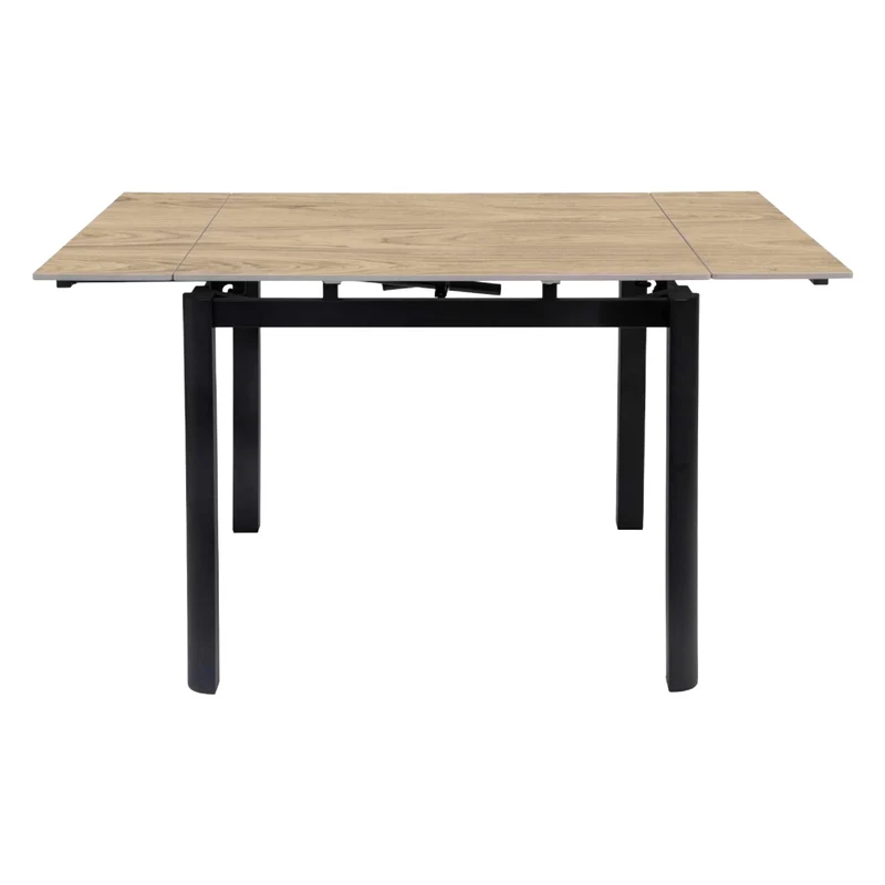 Table de salle à manger extensible en porcelaine brun chêne naturel et métal noir - Alter