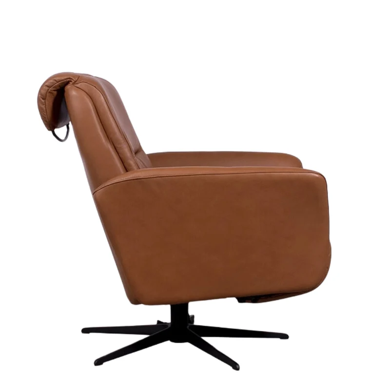 Fauteuil pivotant et inclinable motorisé en cuir tan - Knub