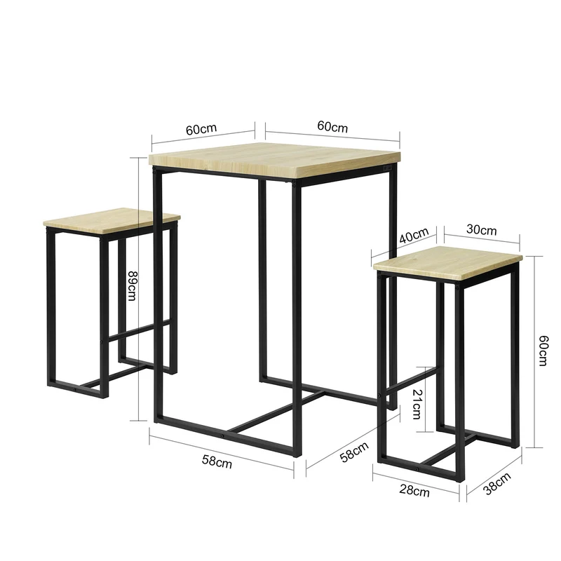 SoBuy OGT31-N Lot Table et Tabourets de Bar, Jeu de Bar Petit-déjeuner Table Haute avec 2 Chaises