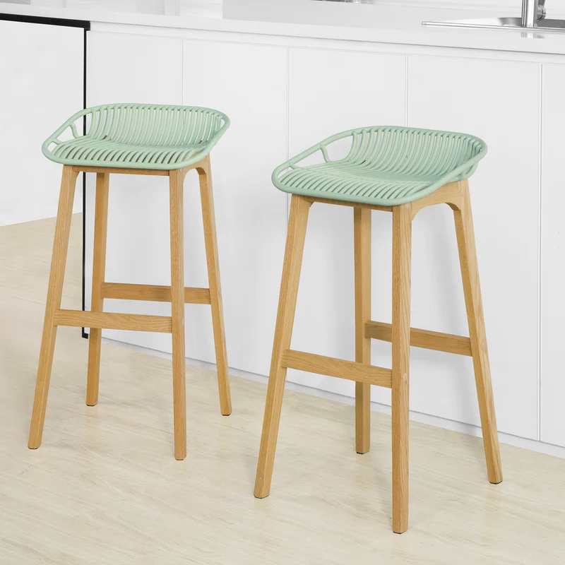 SoBuy FST78-GR Tabouret de Bar Design Chaise Haute de Bar Cuisine avec Assise Rembourrée Repose-Pieds et Piètement en Bois de Chêne