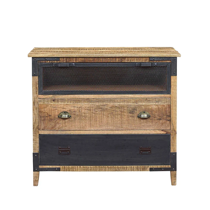 Commode 3 Tiroirs bois brut et métal | Manguier Farm