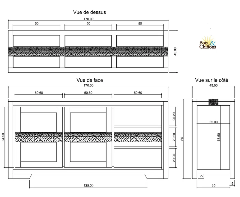 Buffet 2 portes 3 tiroirs | Acacia Tatoo