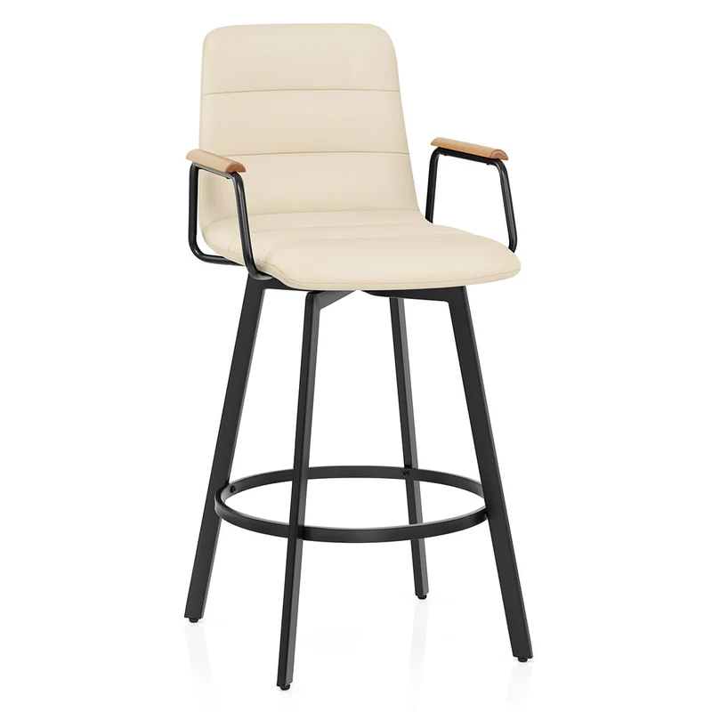 Tabouret Faux Cuir Chene - Marco Crème