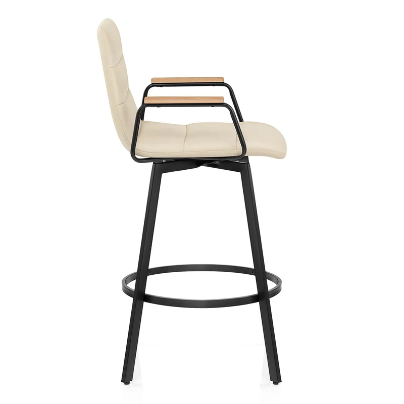 Tabouret Faux Cuir Chene - Marco Crème