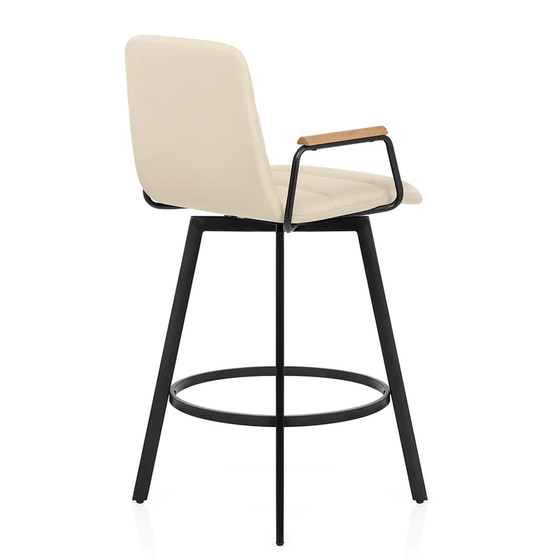 Tabouret Faux Cuir Chene - Marco Crème