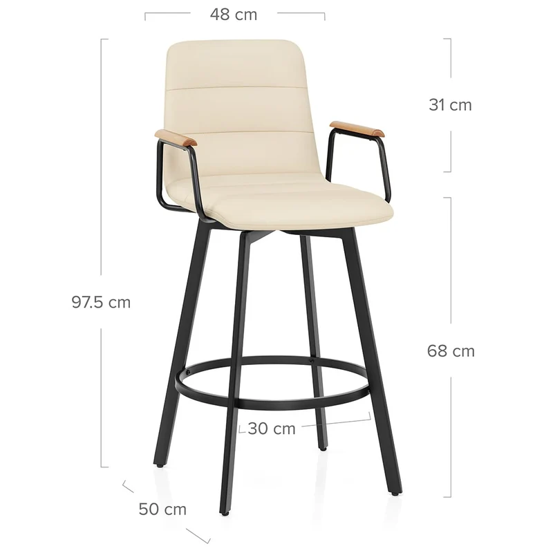 Tabouret Faux Cuir Chene - Marco Crème