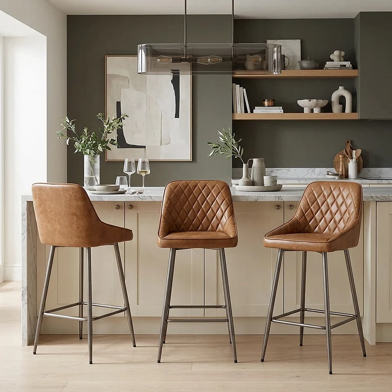 Tabouret de Bar Cuir Véritable - Brisbane Marron