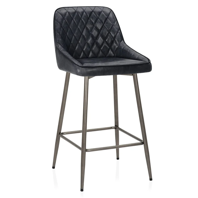 Tabouret de Bar Cuir Véritable - Brisbane Gris Foncé