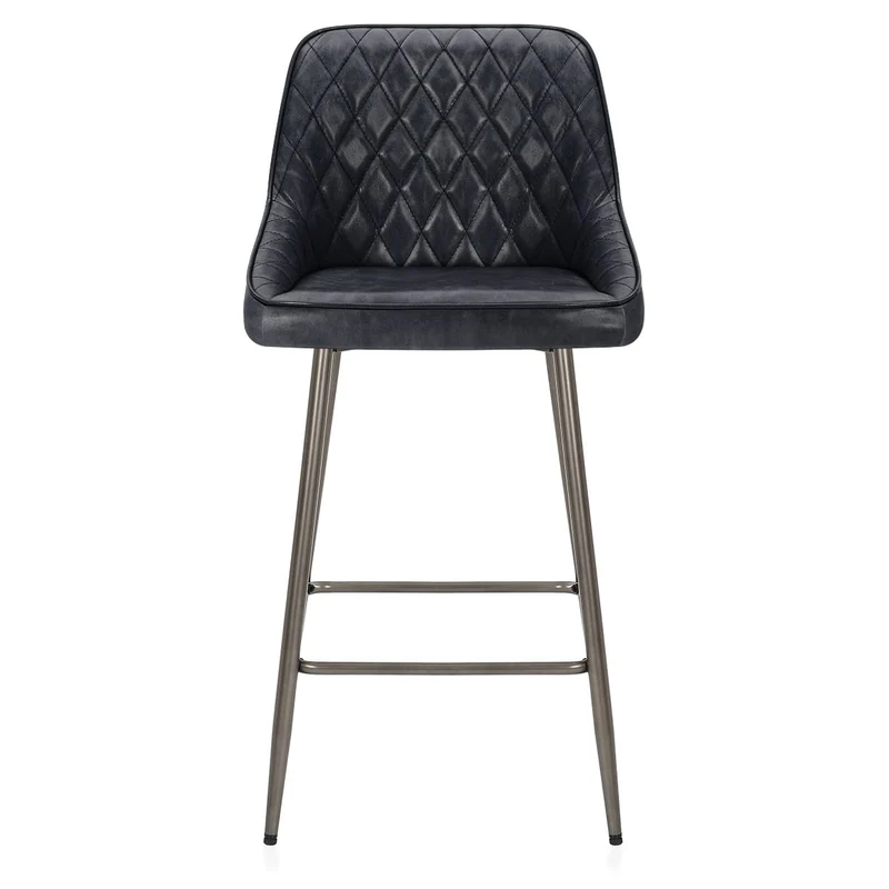 Tabouret de Bar Cuir Véritable - Brisbane Gris Foncé