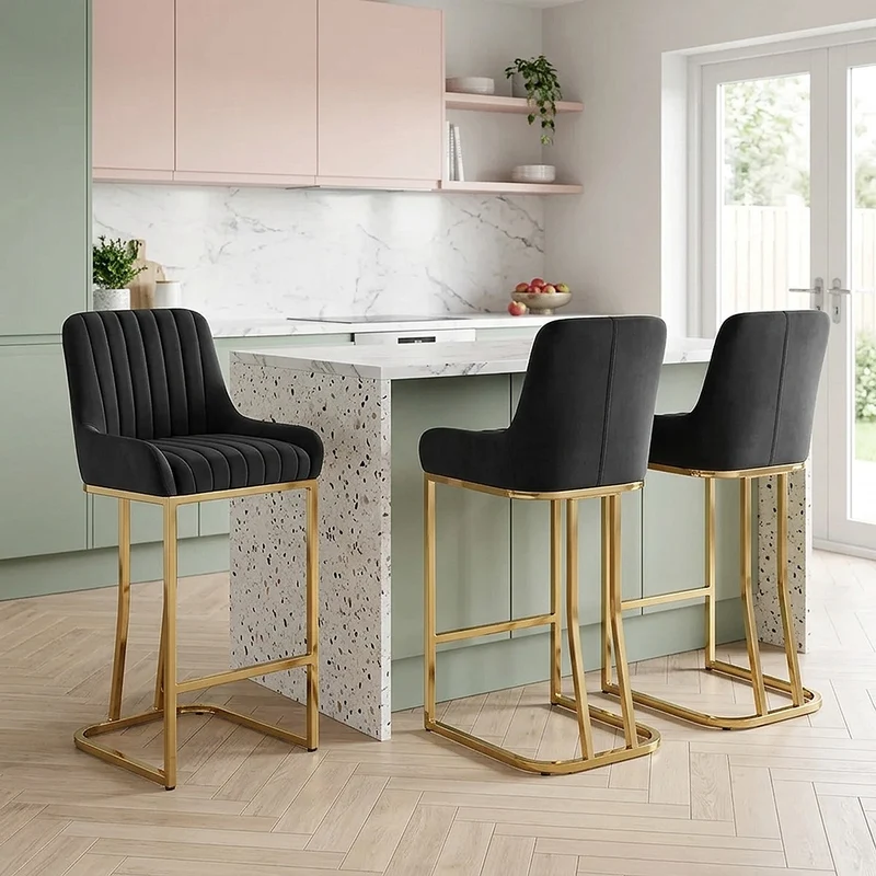 Tabouret de Bar Velours - Paget Noir