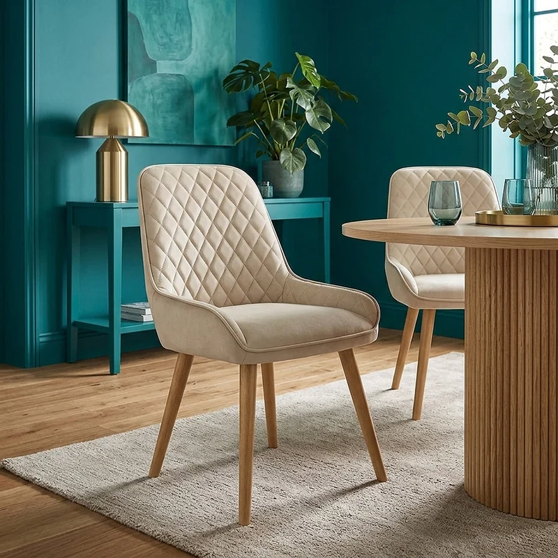 Chaise Faux Cuir Bois - Azure Crème