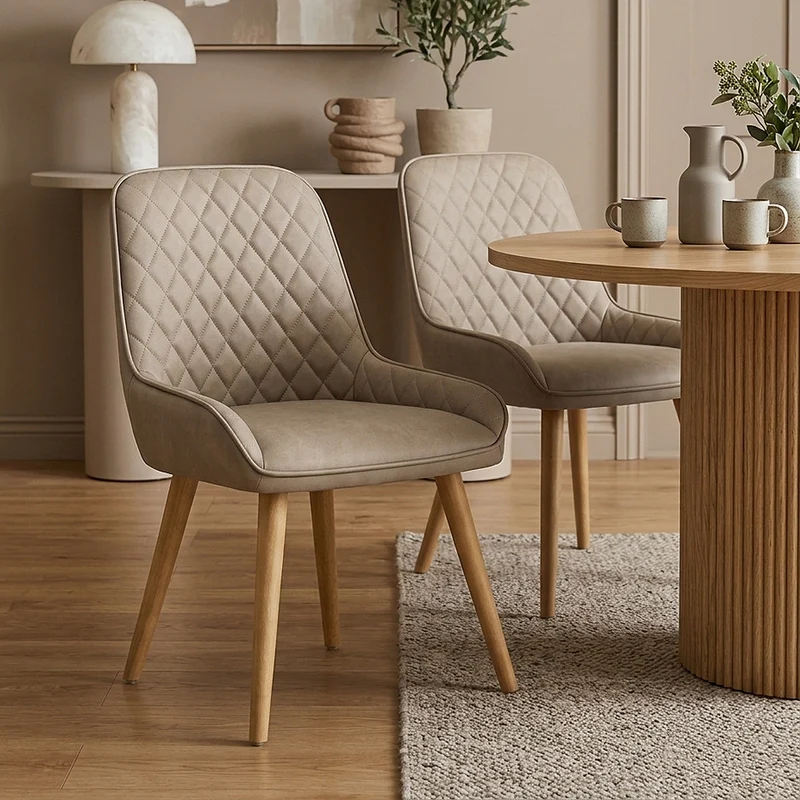 Chaise Faux Cuir Bois - Azure Taupe