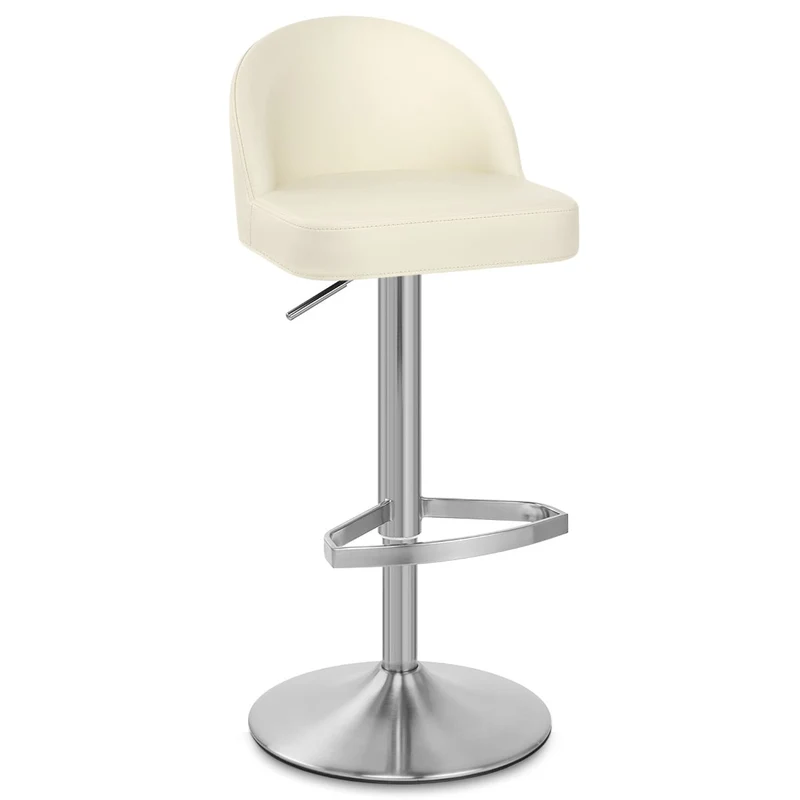 Chaise de Bar Cuir Chrome Brossé - Mimi Crème