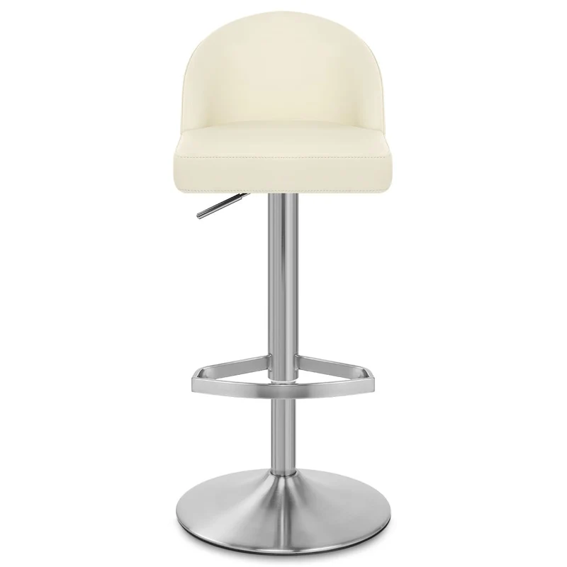 Chaise de Bar Cuir Chrome Brossé - Mimi Crème
