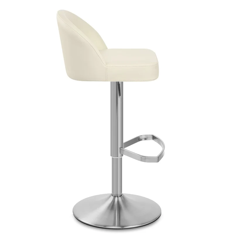 Chaise de Bar Cuir Chrome Brossé - Mimi Crème