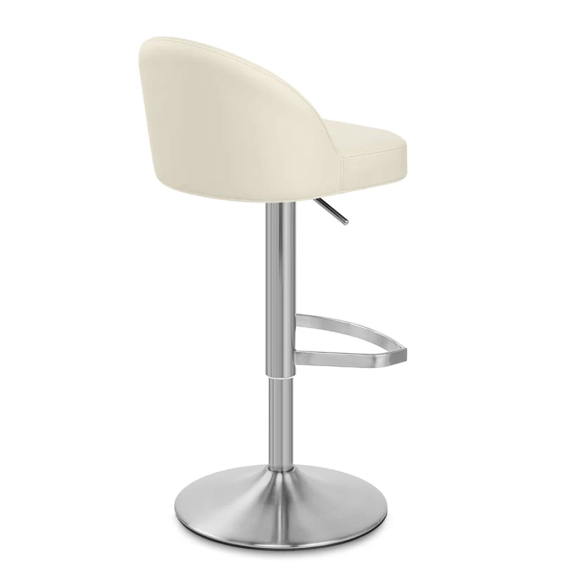 Chaise de Bar Cuir Chrome Brossé - Mimi Crème