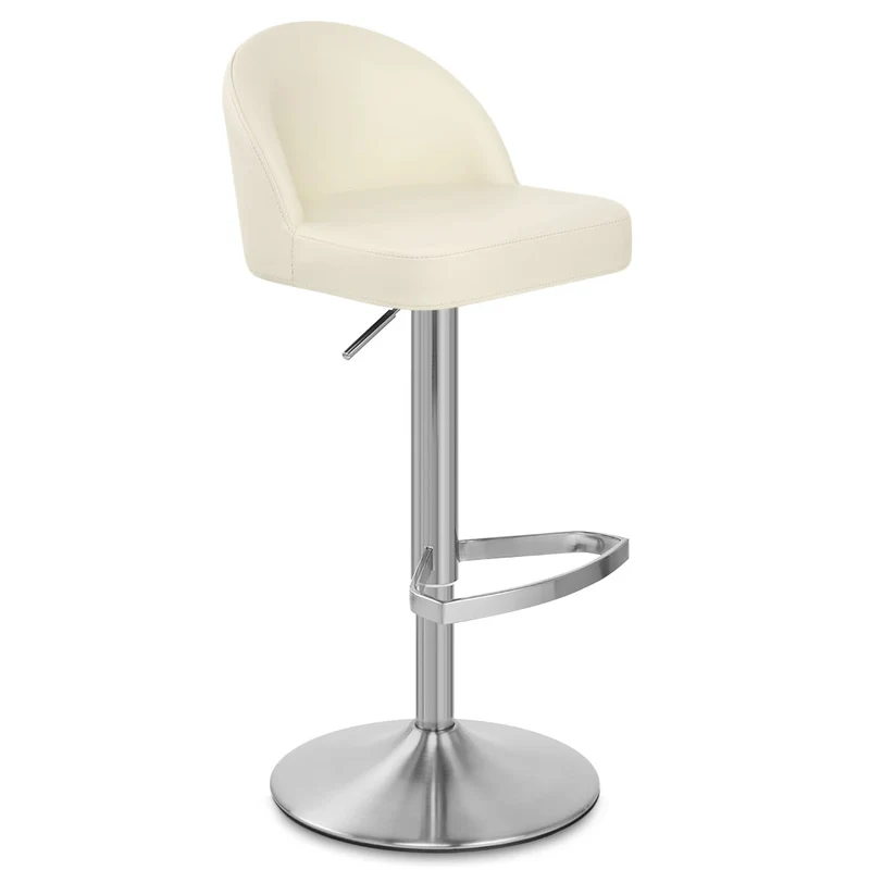 Chaise de Bar Cuir Chrome Brossé - Mimi Crème
