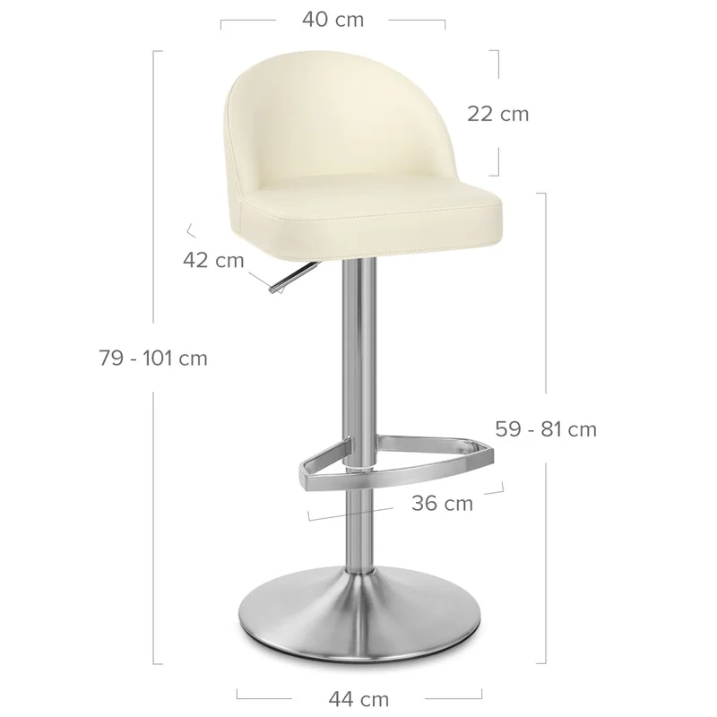 Chaise de Bar Cuir Chrome Brossé - Mimi Crème