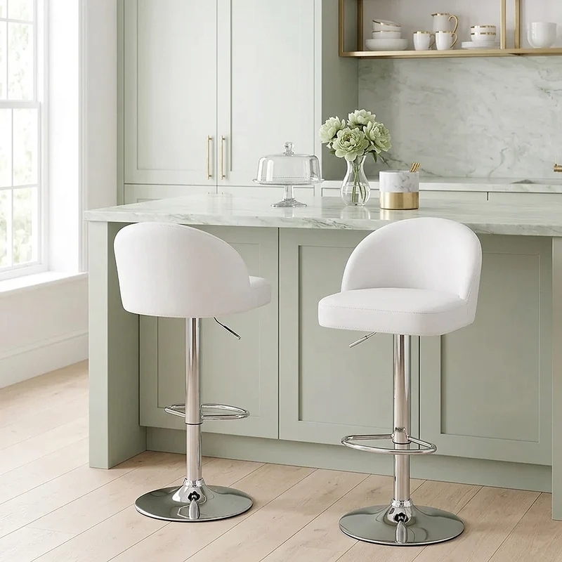 Chaise de Bar Faux Cuir Chrome - Mimi Blanc