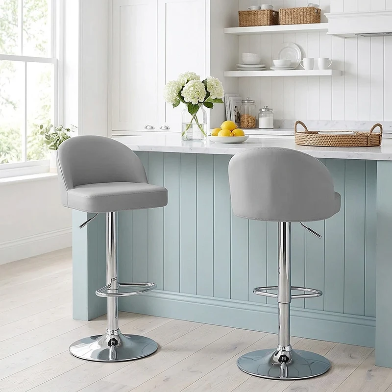 Chaise de Bar Faux Cuir Chrome - Mimi Gris