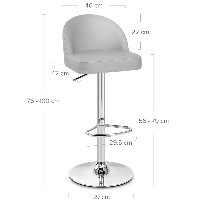Chaise de Bar Faux Cuir Chrome - Mimi Gris