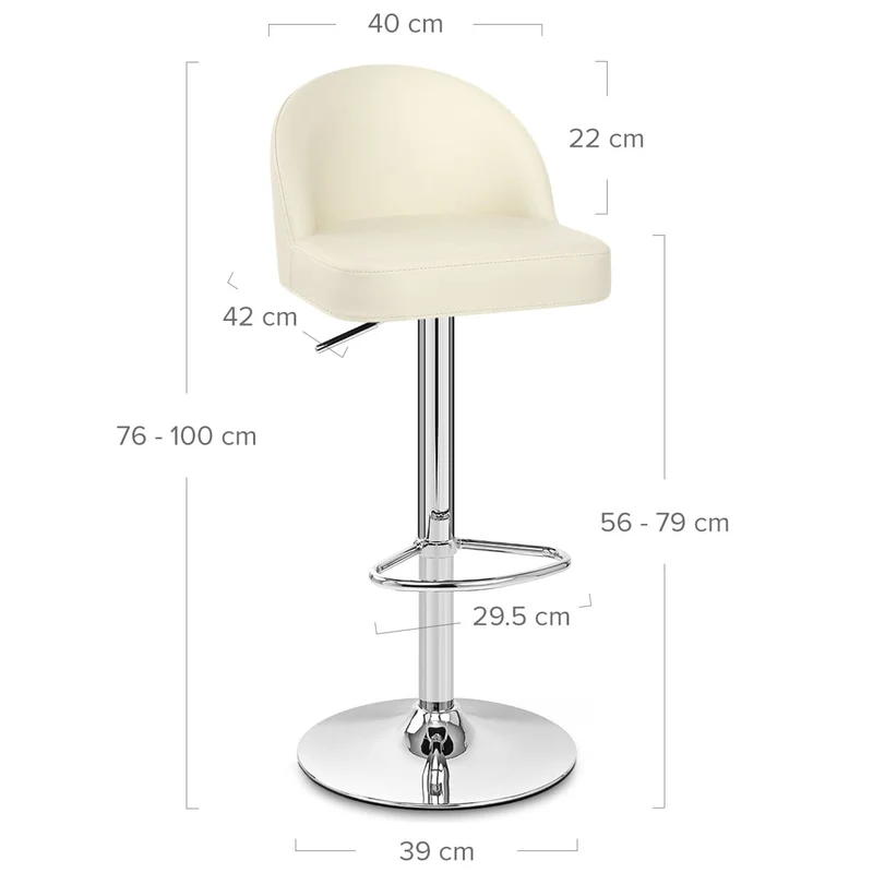 Chaise de Bar Faux Cuir Chrome - Mimi Crème