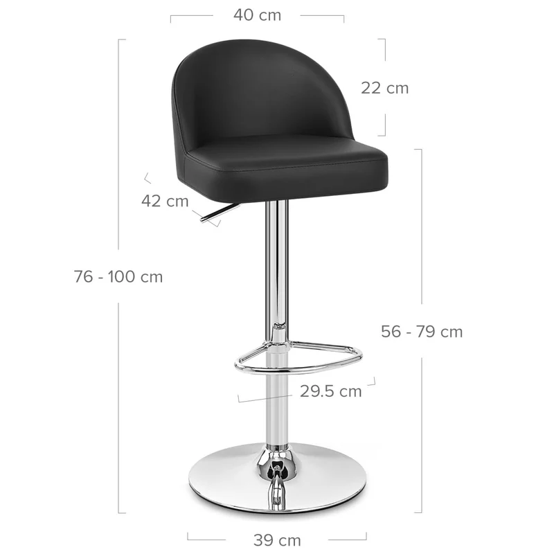 Chaise de Bar Faux Cuir Chrome - Mimi Noir
