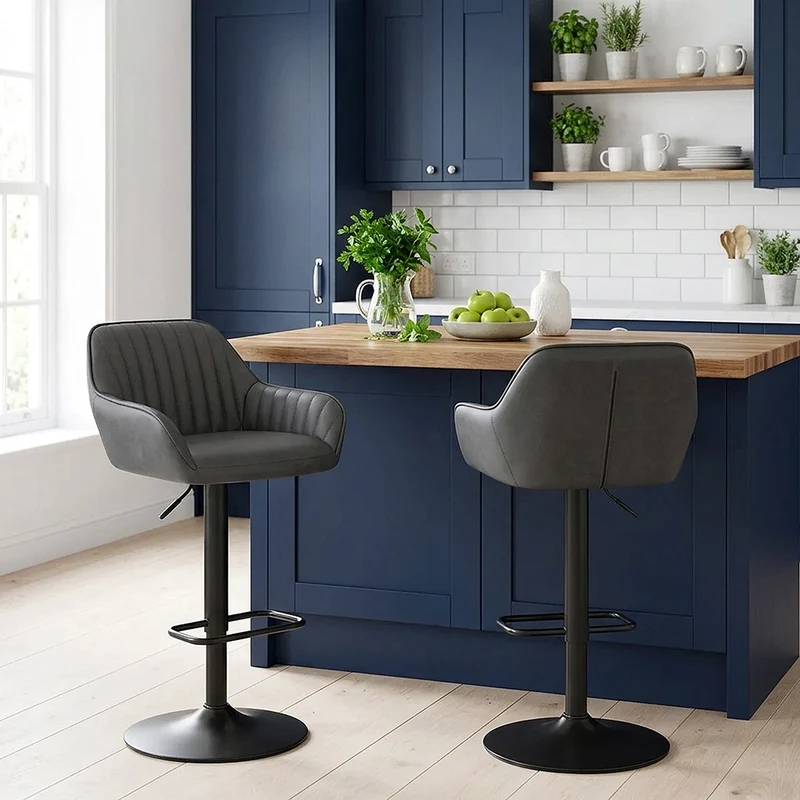Tabouret de Bar Faux Cuir - Sol Gris