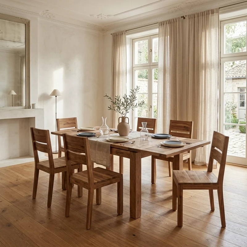 Table à manger carréé allonge 100 miel clair - Acacia Gordon