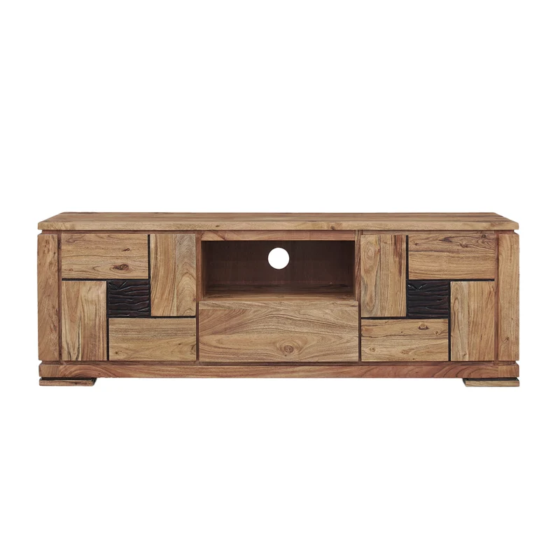 Meuble TV bois sculpté bicolore 160 2P 1T | Acacia Maya