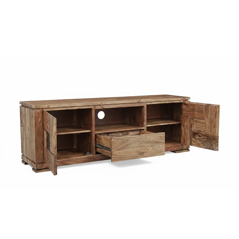 Meuble TV bois sculpté bicolore 160 2P 1T | Acacia Maya